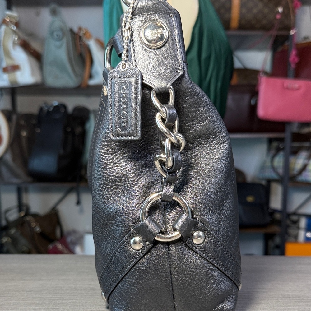 Coach Dark Gray/Black Leather Hobo Shoulder Bag - Picture 5 of 15